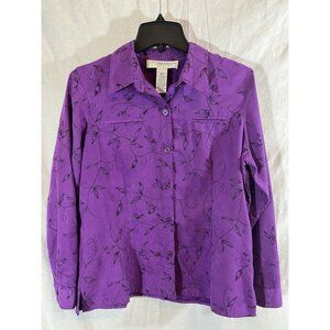 Sag Harbor Women’s Petite Size 8 Purple Embroidered Long Sleeve Blouse